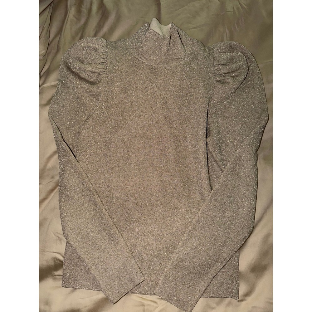 Alice + Olivia Issa Puff Sleeve Glitter Turtleneck Long Sleeve Top
